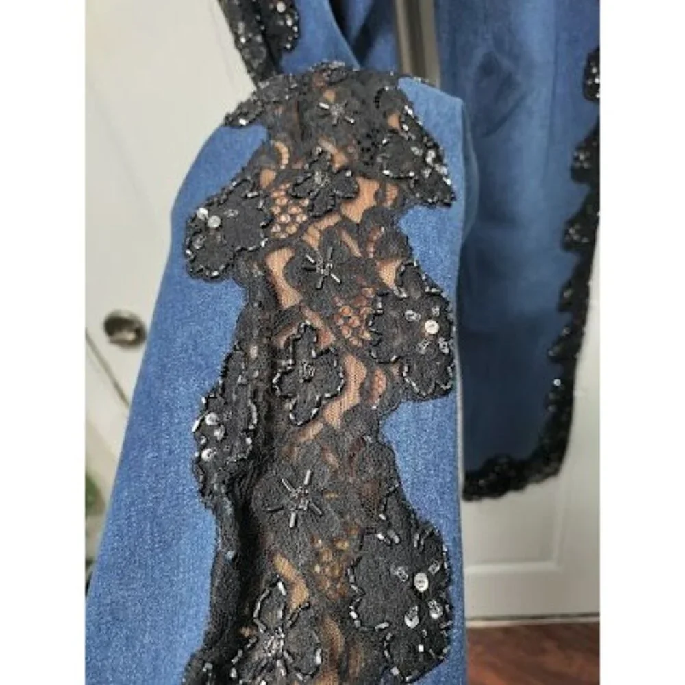 NWT Basix II Embroidered Sheer Side Mid Rise Denim Straight Jeans Blue Womens 4 - Picture 6 of 16